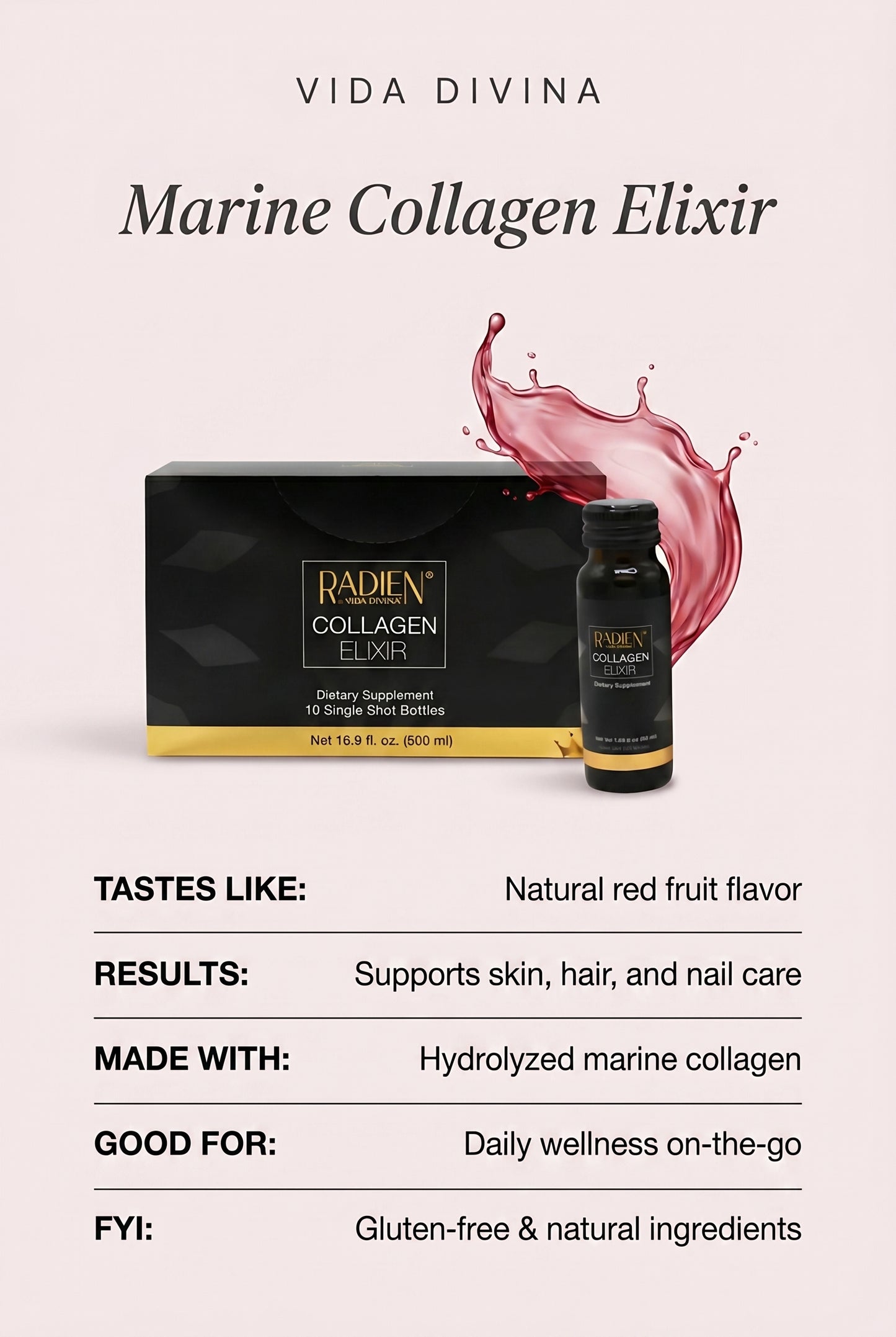 Vida Divina Regenerative Skin Science Marine Collagen – 10 Bottle Pack (Red Fruit Flavor)