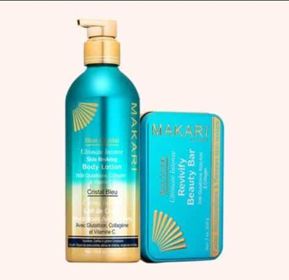 Makari Blue Crystal Skin Reviving 2 pc Set Lightening Moisturizing Lotion & Soap