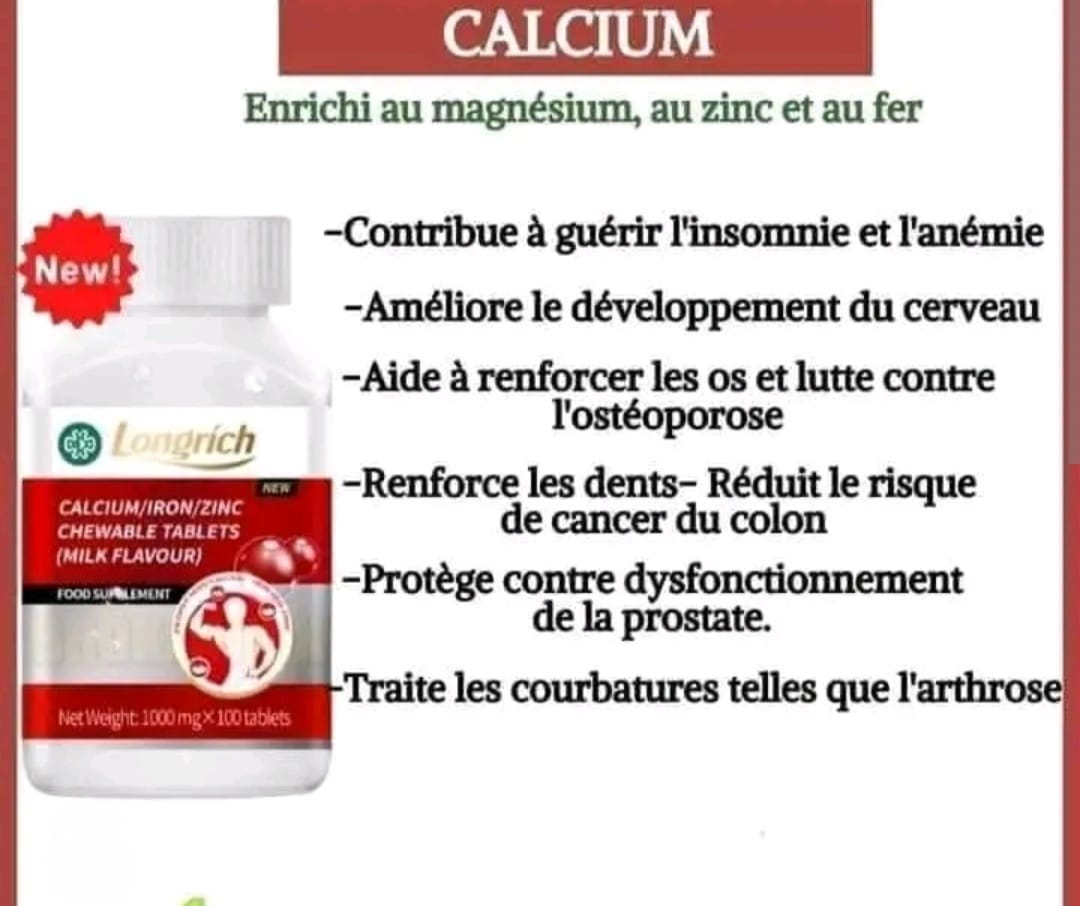 Longrich Calcium- Iron & Zinc Chewable Tablets/ Calcium Milk Flavor