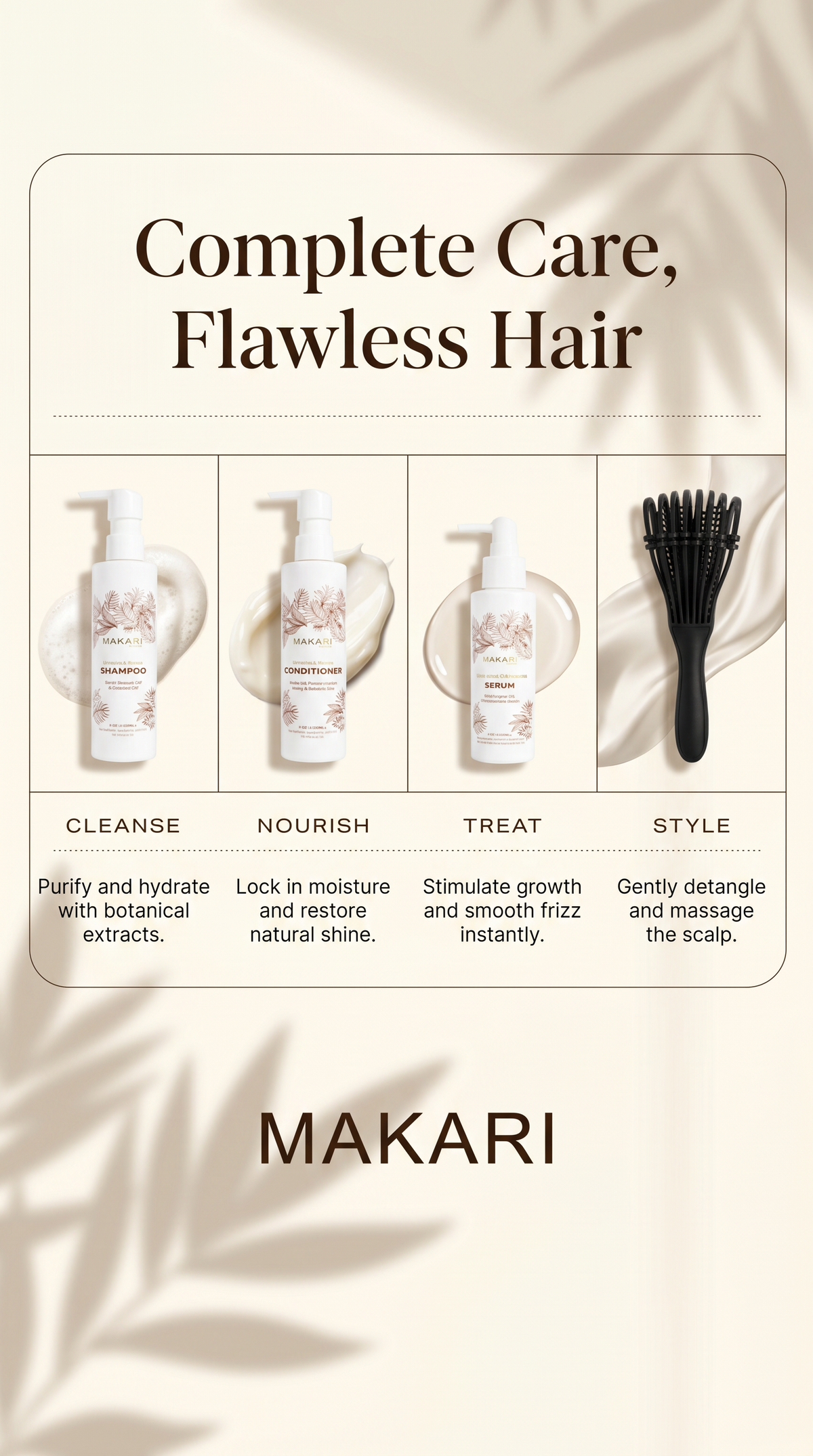 Makari Hair Set Including Shampoo + Conditioner + Serum + Hair Brush