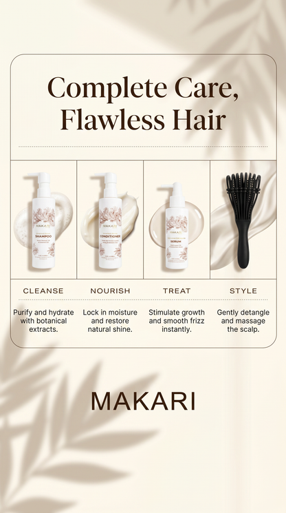 Makari Hair Set Including Shampoo + Conditioner + Serum + Hair Brush