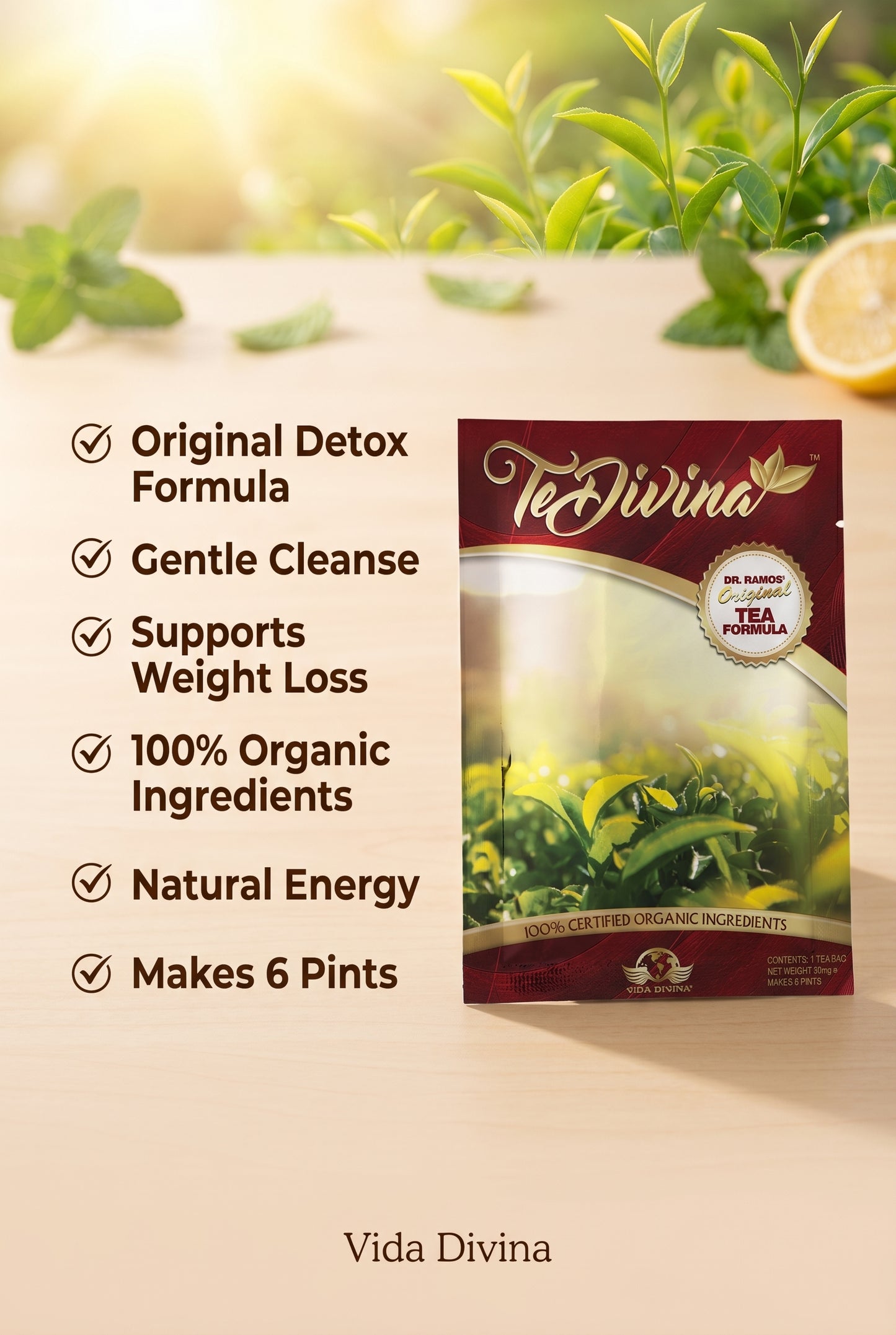 Thé détox original Te Divina pour la détoxification, le nettoyage et la perte de poids 1 sachet