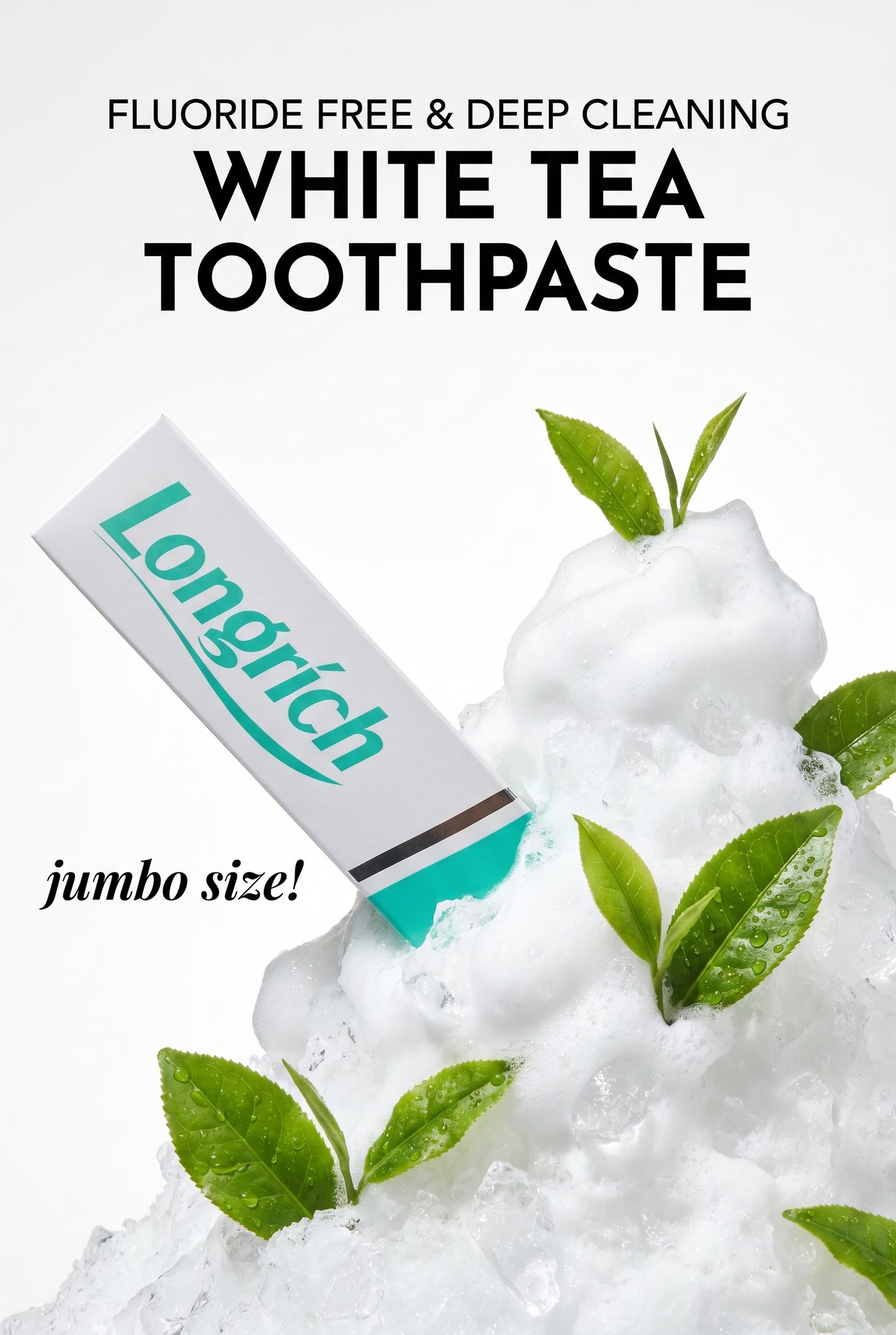 Dentifrice Longrich, thé blanc, sans fluor, nettoyage en profondeur, format géant (200 g)