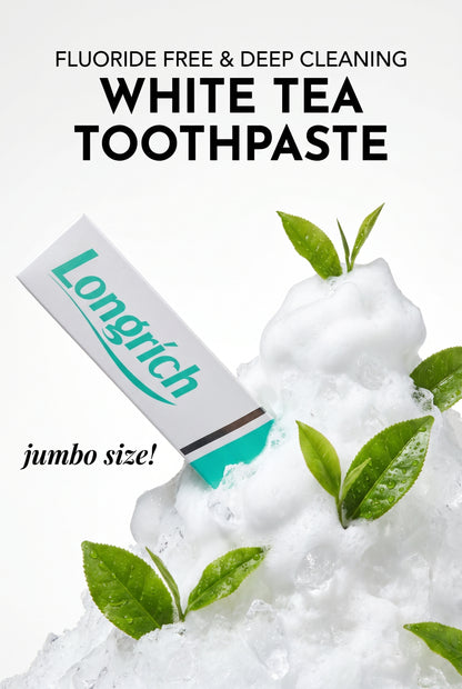 Dentifrice Longrich, thé blanc, sans fluor, nettoyage en profondeur, format géant (200 g)