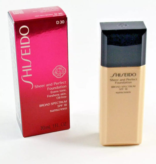 Shiseido Sheer & Perfect Foundation SPF18 D30  Very Rich Brown  1 Oz. New