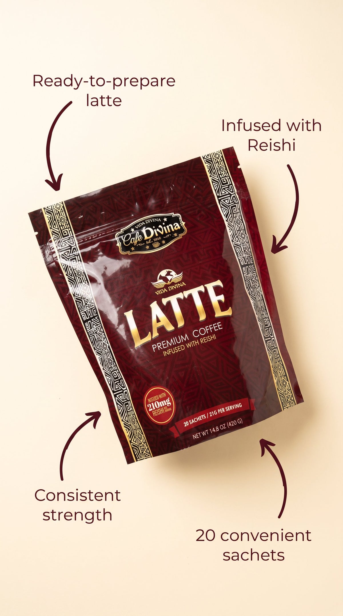 Café Premium Vida Divina Original LATTE con Reishi 20 Sobres