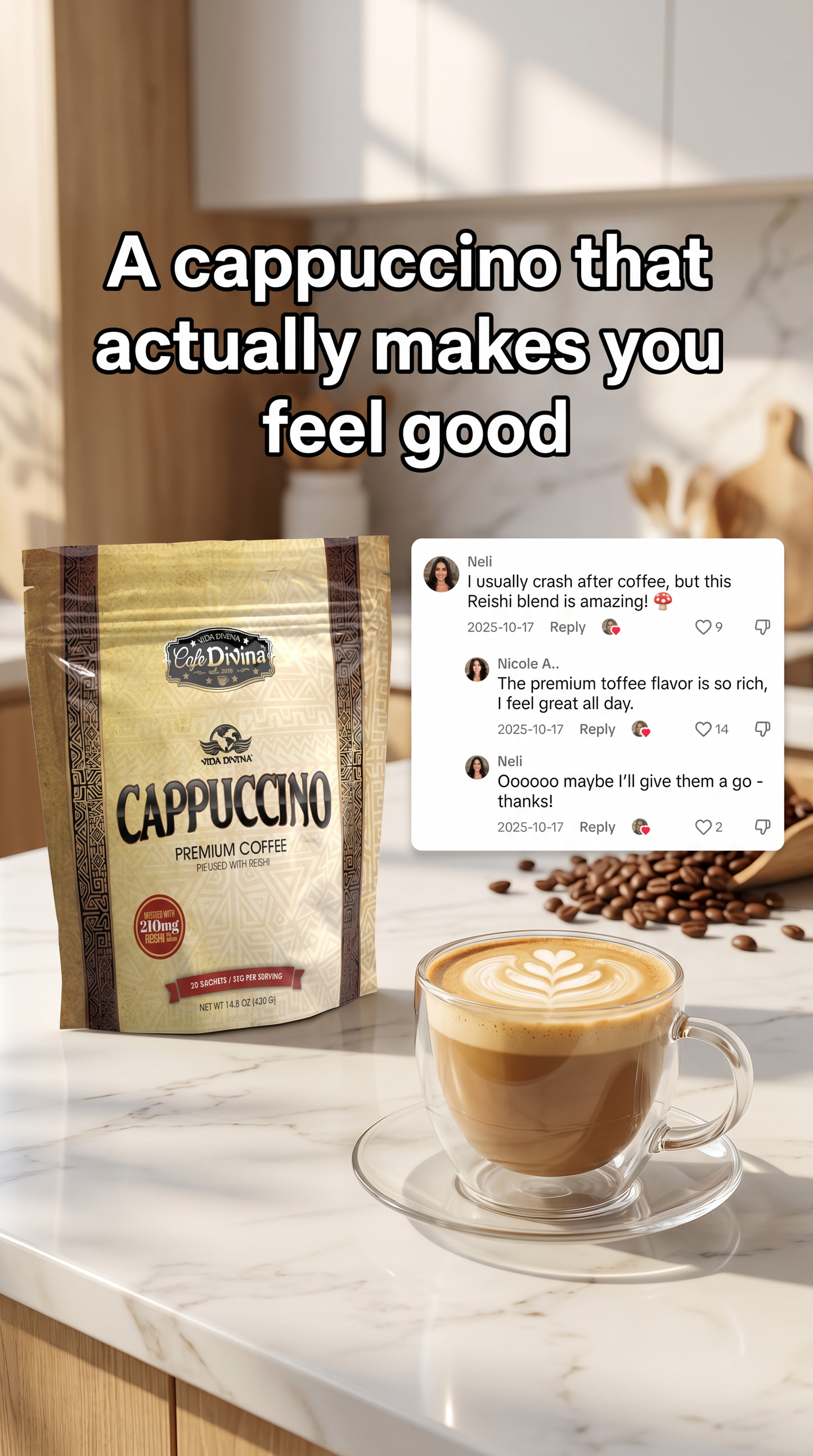 Vida DIVINA CAFE DIVINA CAPPUCCINO CARAMEL DE QUALITÉ SUPÉRIEURE INFUSÉ AU REISHI ...