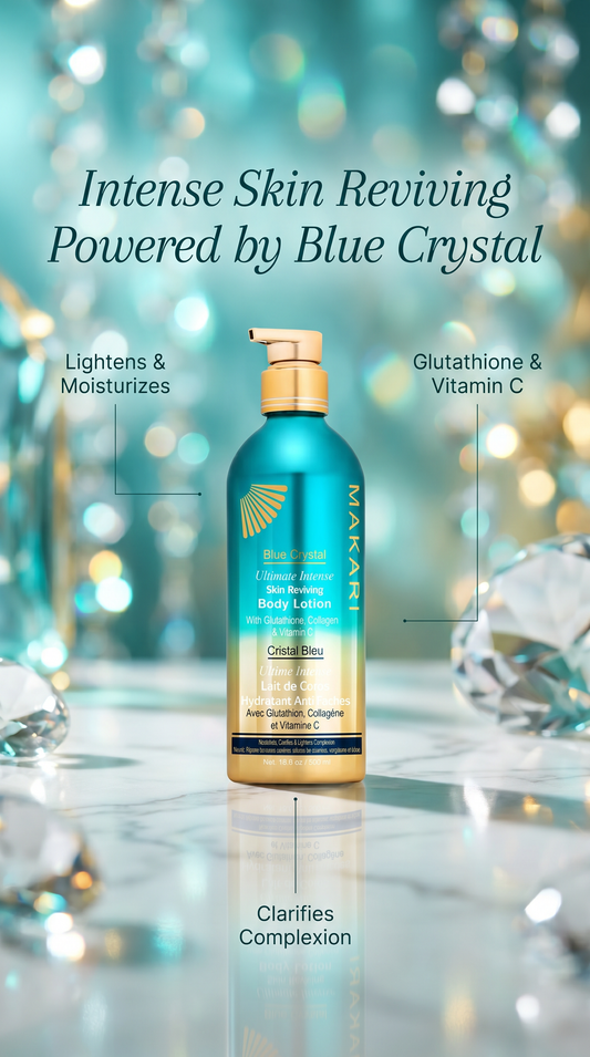 Loción corporal revitalizante con cristales azules de Makari, 16,8 oz: crema hidratante aclarante