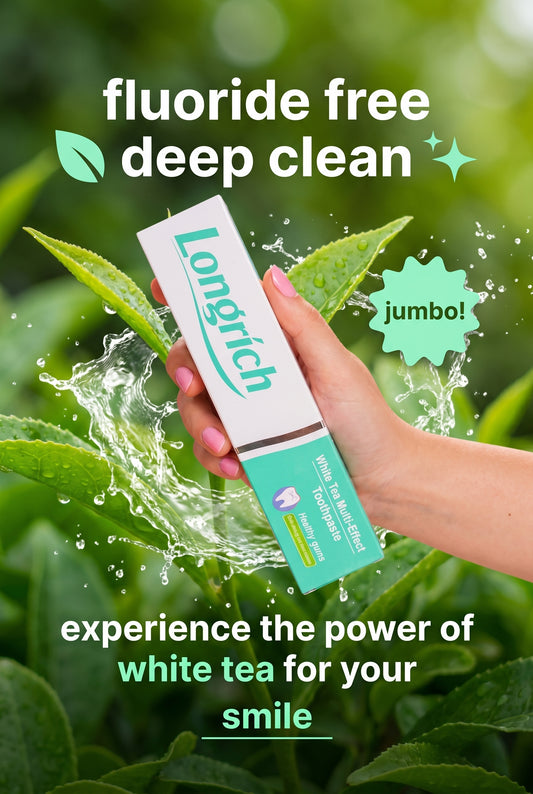 Dentifrice Longrich, thé blanc, sans fluor, nettoyage en profondeur, format géant (200 g)