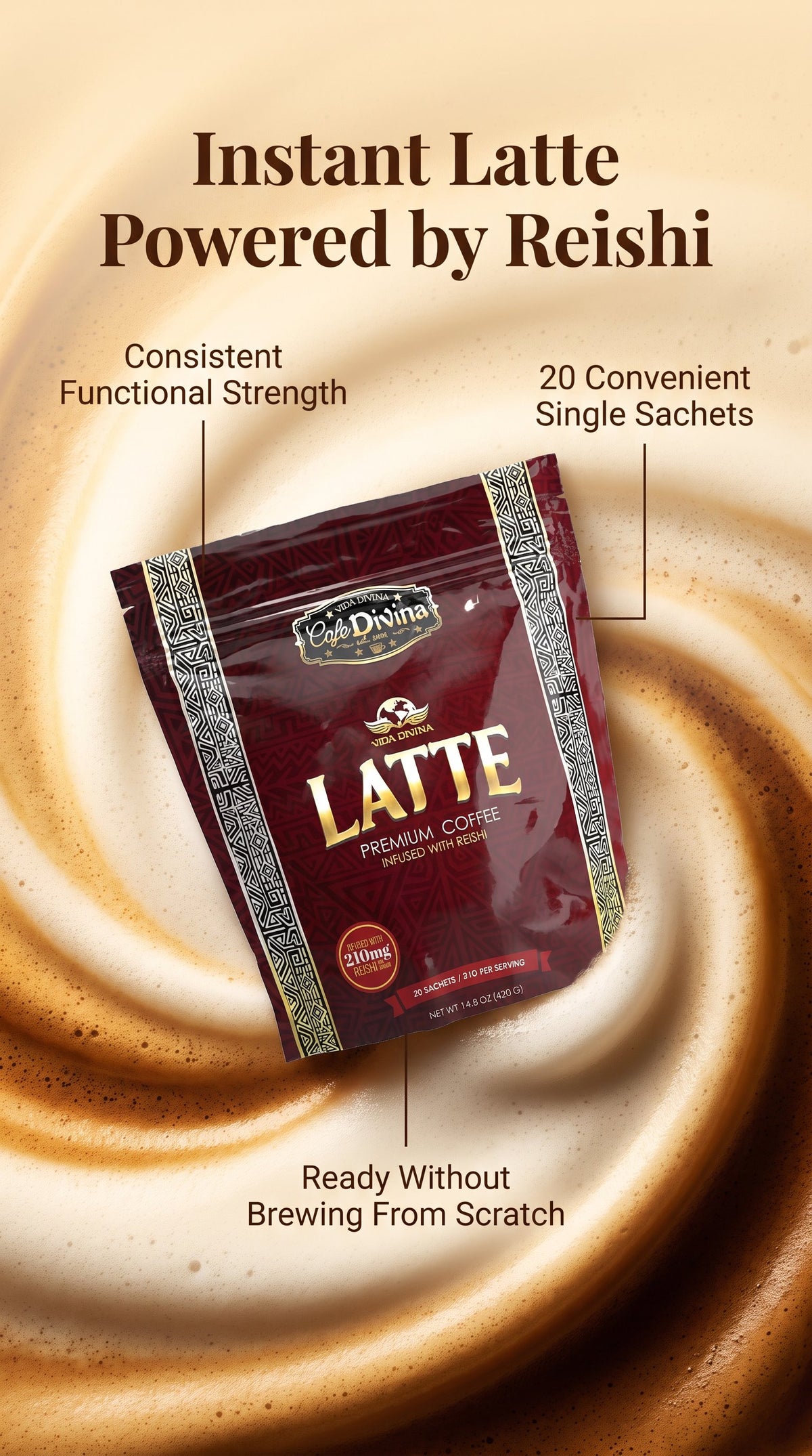 Café Premium Vida Divina Original LATTE con Reishi 20 Sobres