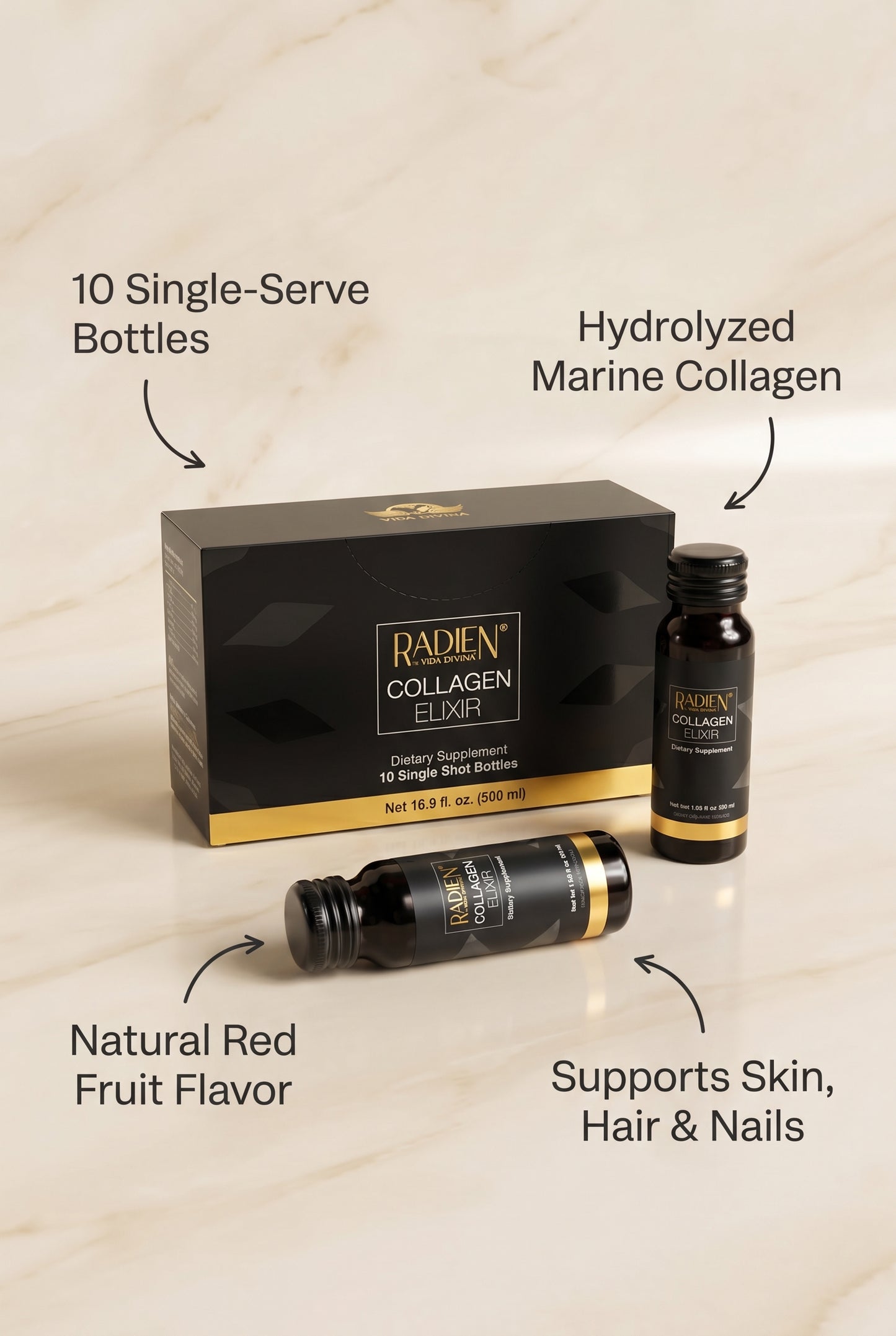 Vida Divina Regenerative Skin Science Marine Collagen – 10 Bottle Pack (Red Fruit Flavor)