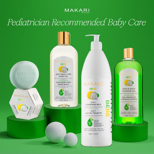 Lait nettoyant pour bébé Makari 33,8 fl. oz – Coffret cadeau apaisant et hydratant pour le bain et le corps