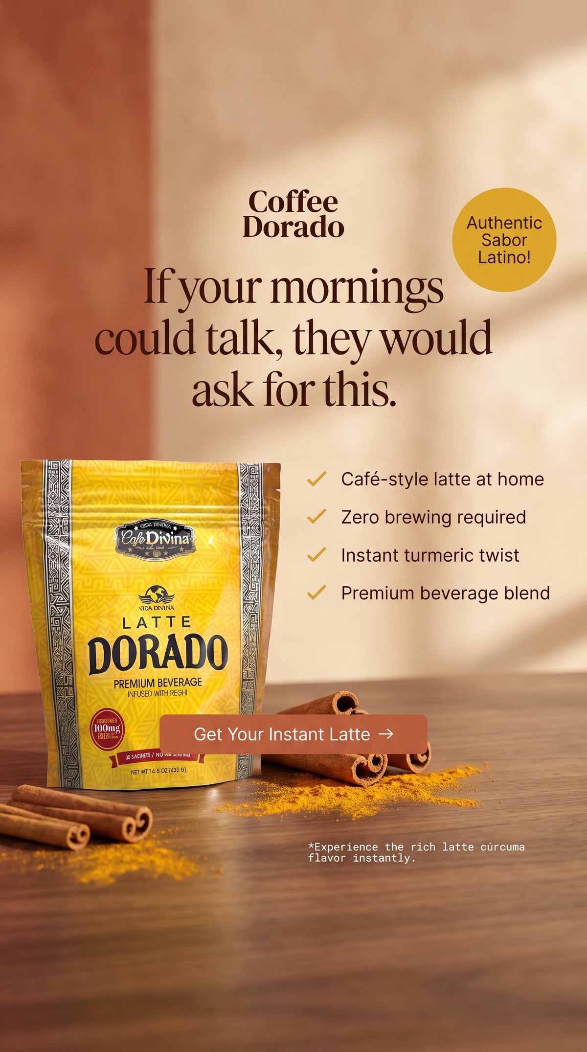 Café Dorado Latte cúrcuma - sabor latino