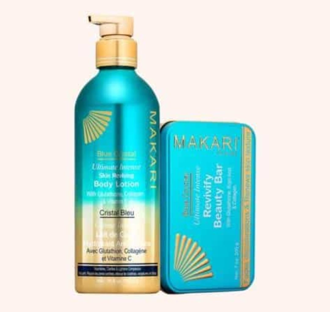 Makari Blue Crystal Skin Reviving 2 pc Set Lightening Moisturizing Lotion & Soap