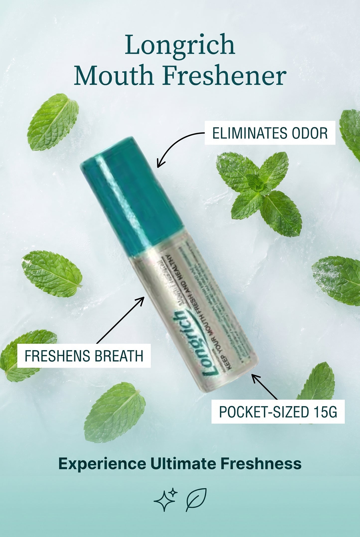 Rafraîchisseur de bouche Longrich / Élimine les odeurs buccales / Rafraîchit l'haleine 15 g / 0,53 oz