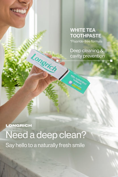Dentifrice Longrich, thé blanc, sans fluor, nettoyage en profondeur, format géant (200 g)