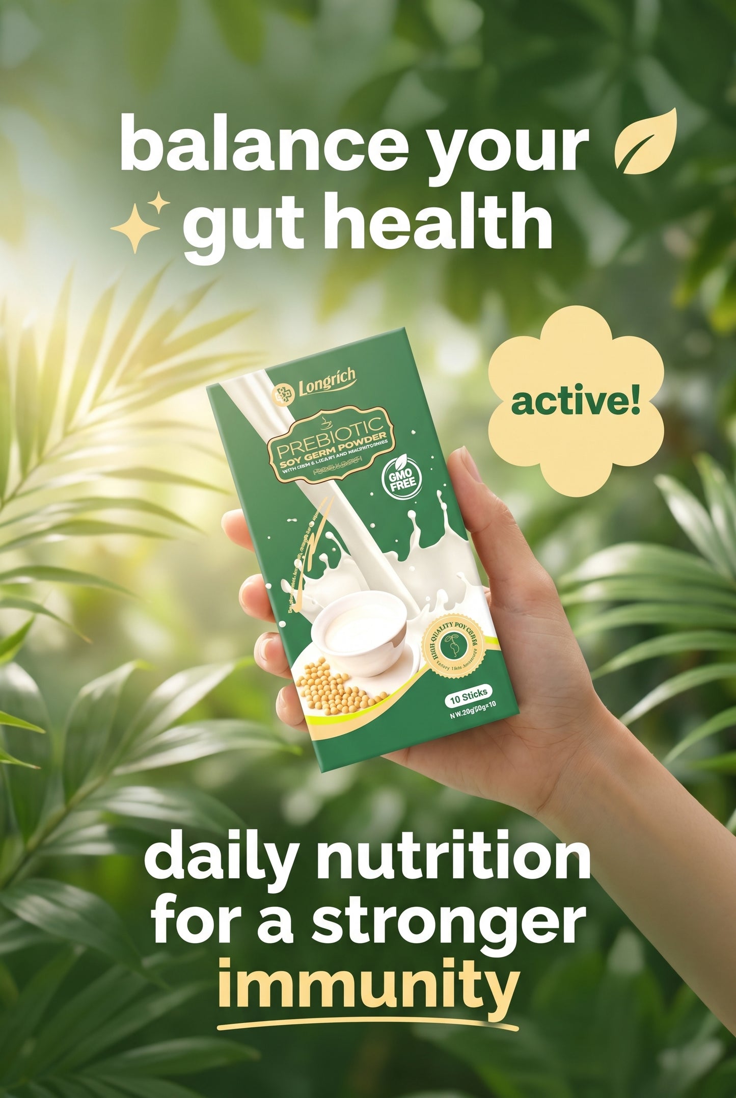 Longrich Prebiotic Soy Germ With Calcium and Multivitamins 10 Sticks 20g