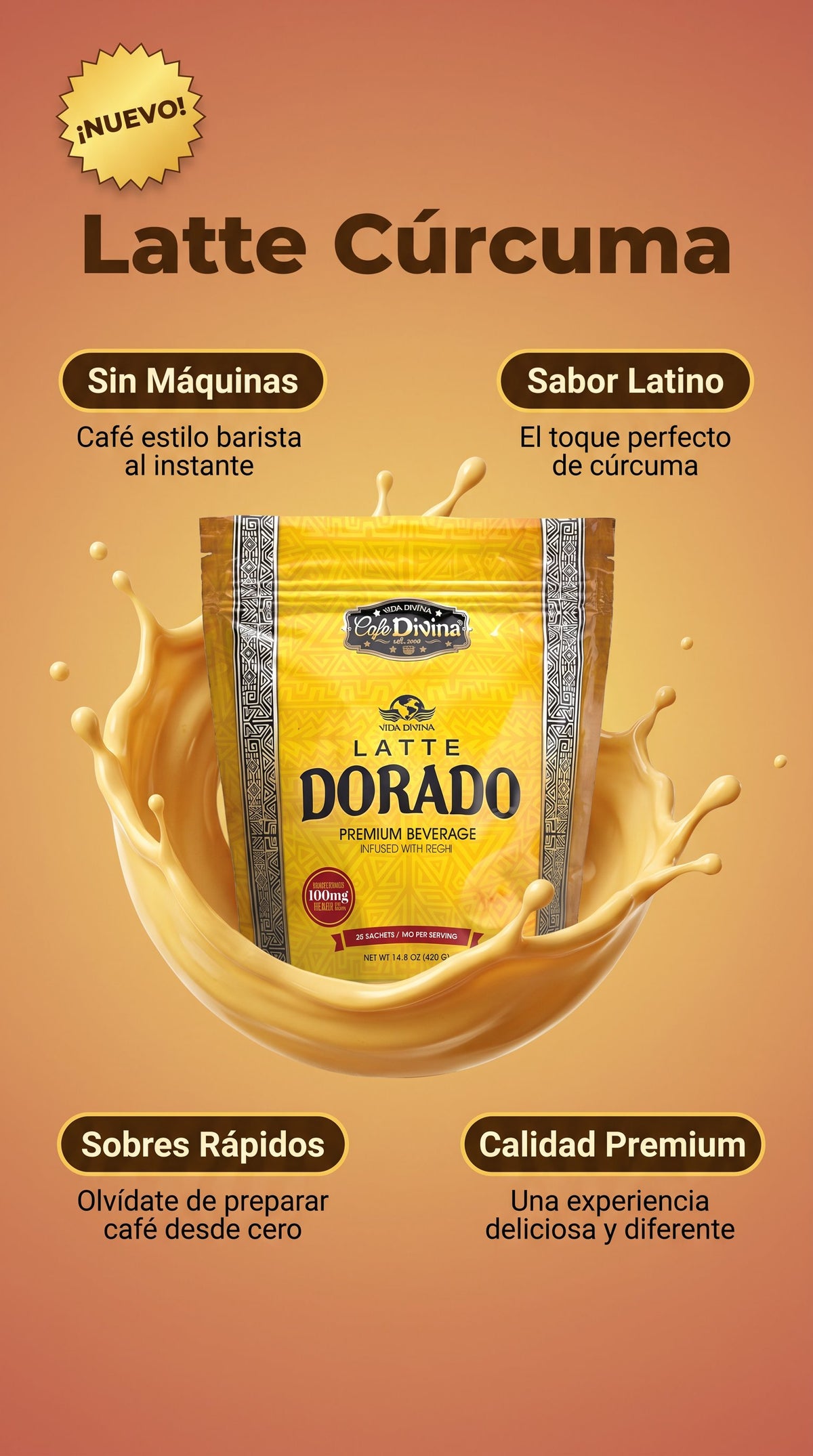 Café Dorado Latte cúrcuma - sabor latino
