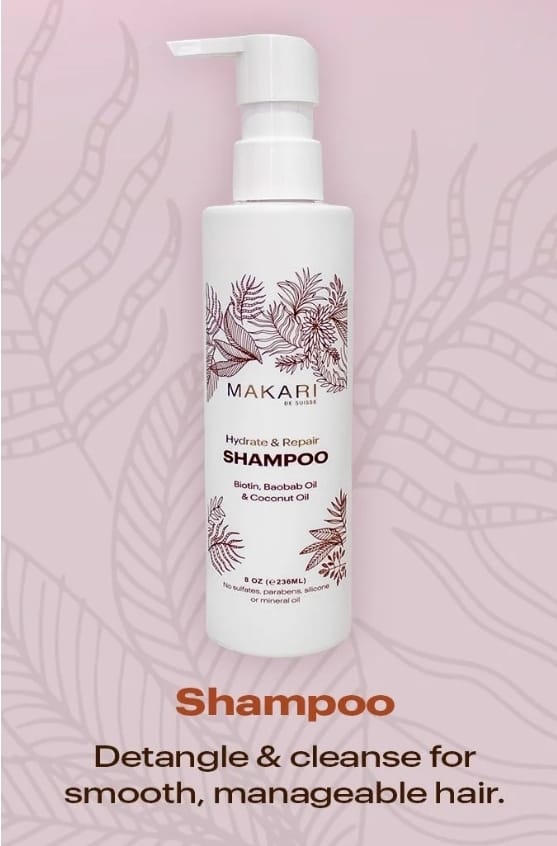 Coffret de soins capillaires Makari comprenant shampoing, après-shampoing, sérum et brosse à cheveux