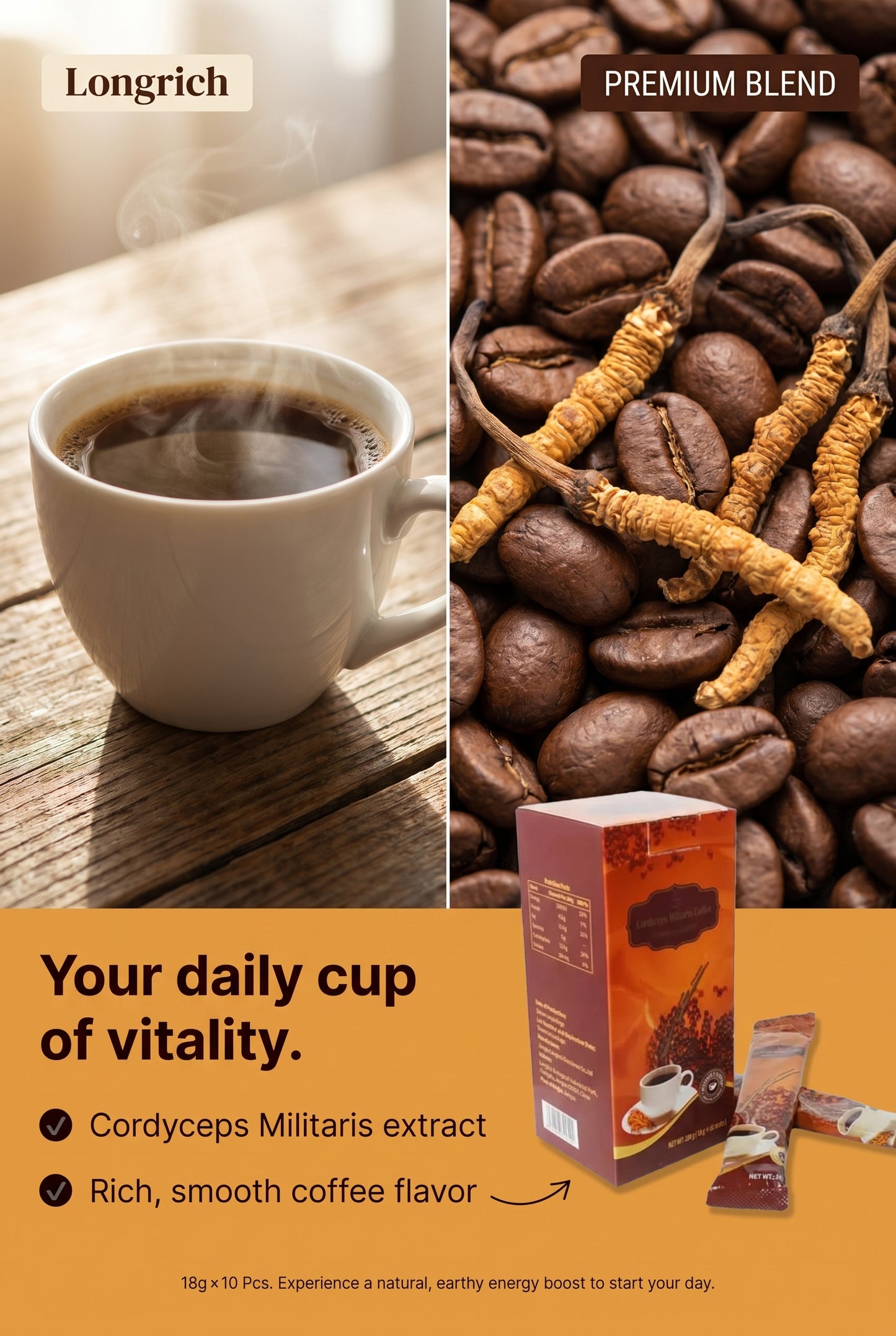 Café Longrich / Café Longrich Cordyceps Militaris (10 pièces) 18 g