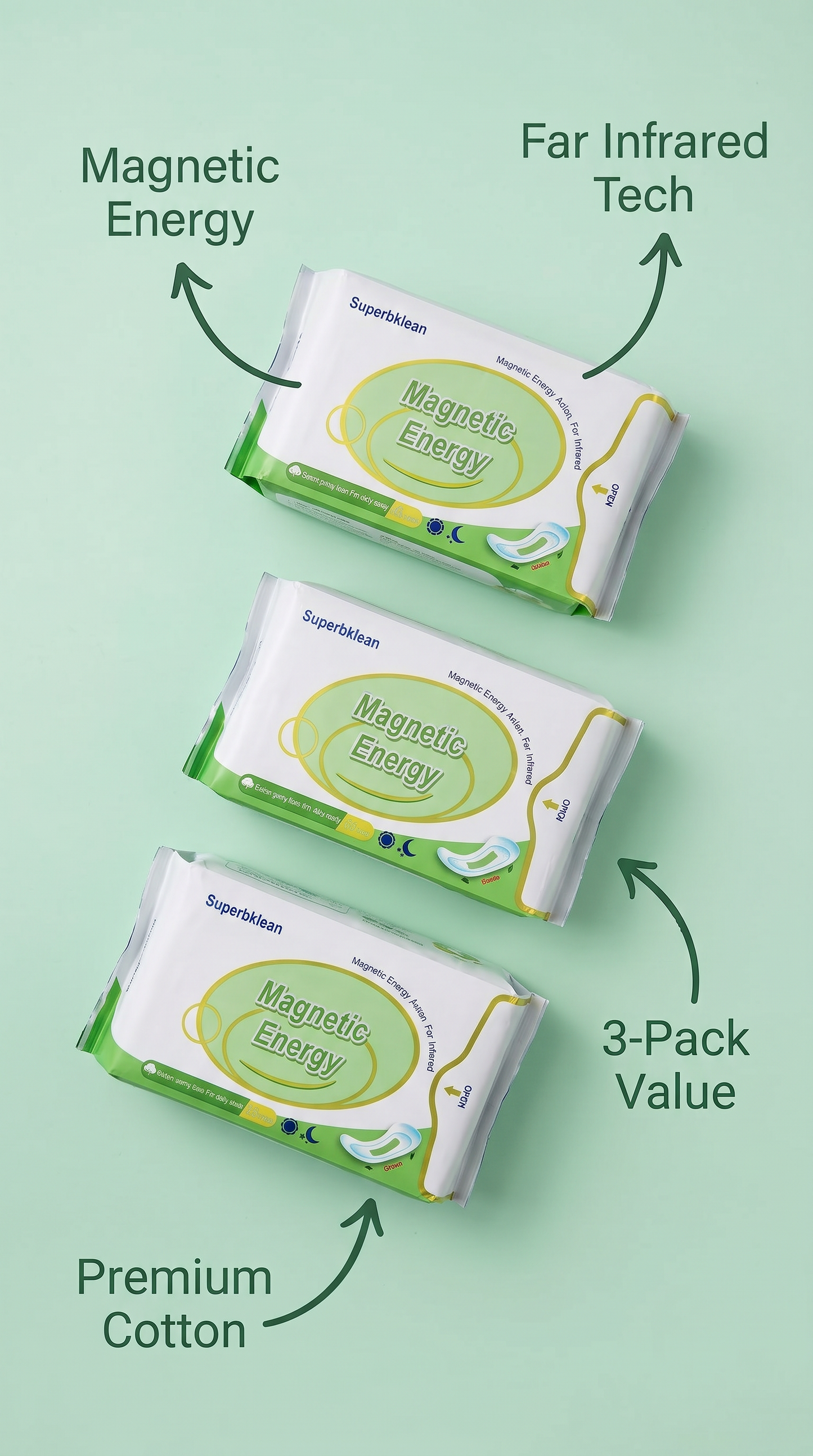 3x Longrich Superbklean Magnetic Anion Far Infrared Sanitary Pad Napkin New