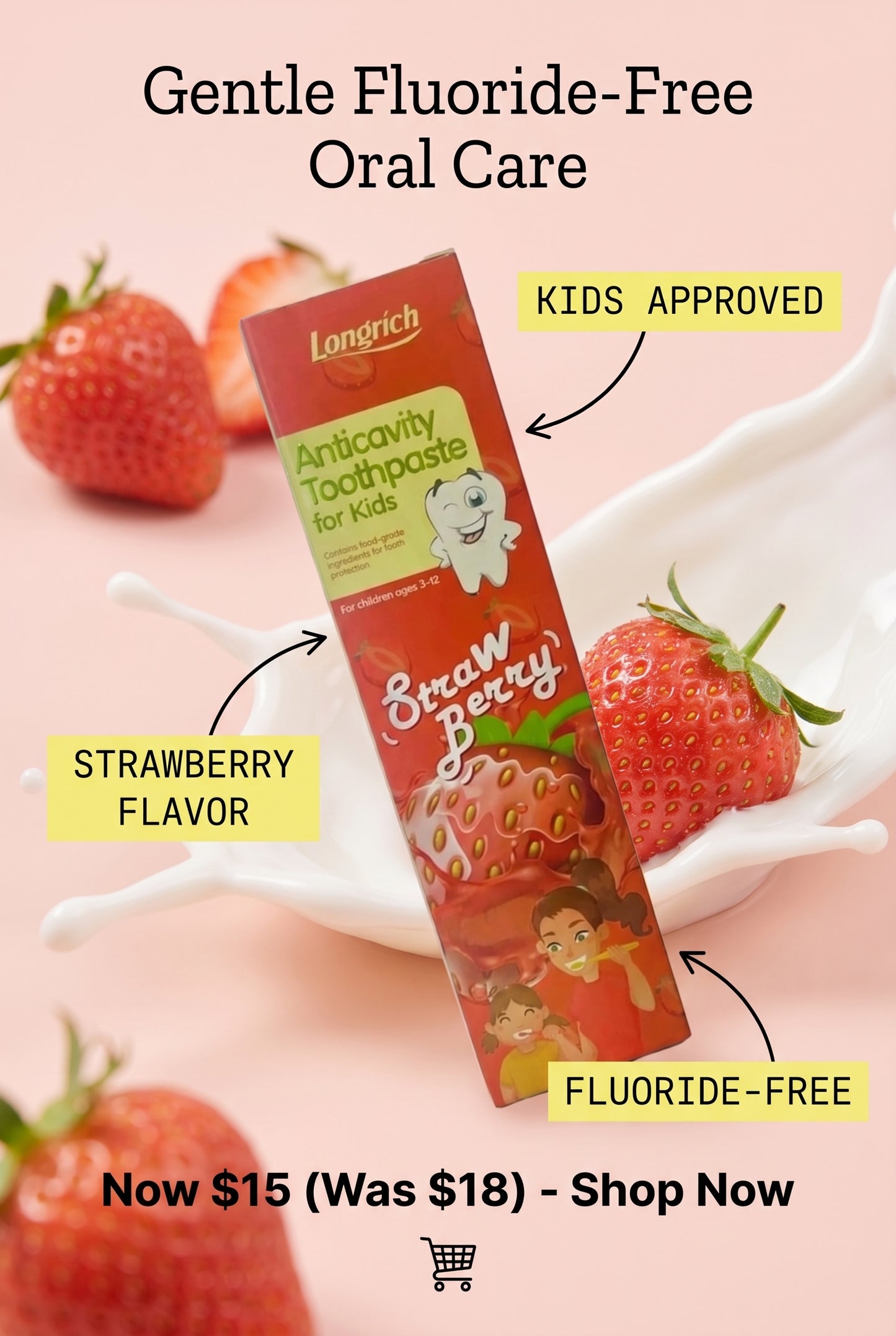 Longrich Kids Toothpaste – Strawberry Flavor 60g | Gentle Fluoride-Free Oral Car