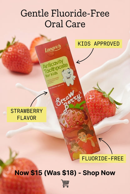 Longrich Kids Toothpaste – Strawberry Flavor 60g | Gentle Fluoride-Free Oral Car