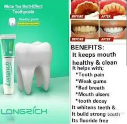 Dentifrice Longrich, thé blanc, sans fluor, nettoyage en profondeur, format géant (200 g)