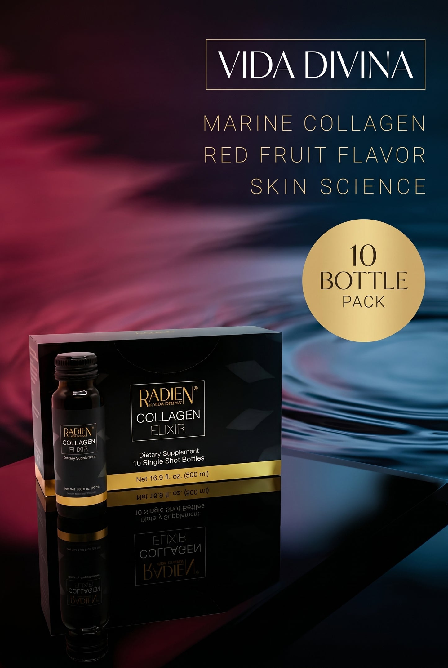 Vida Divina Regenerative Skin Science Marine Collagen – 10 Bottle Pack (Red Fruit Flavor)