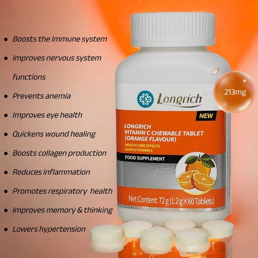 Tabletas masticables de vitamina C Longrich (SABOR A NARANJA) EFECTOS EN LA SALUD