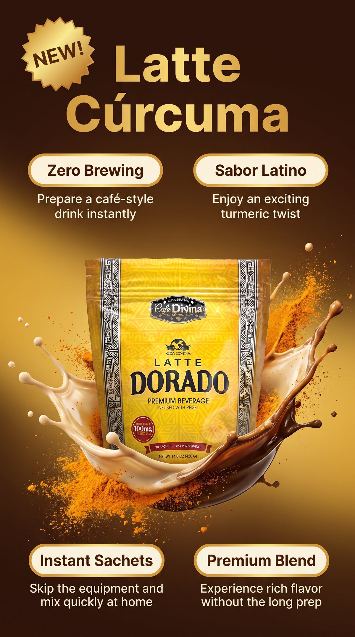 Café Dorado Latte cúrcuma - sabor latino